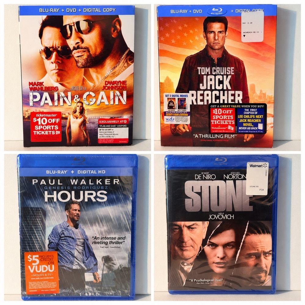 Pain & Gain, Jack Reacher, Hours, Stone NEW Blu-ray Bundle Action Thriller Set